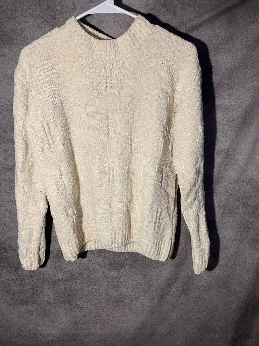 Weatherproof Vintage Women L Chenille Snowflake Sweater Shimmer Cream Mock
